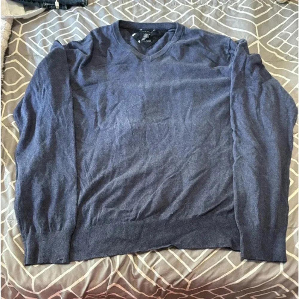 Tommy Hilfiger Men Pima Cotton Cashmere V-neck Sweater Navy Size X-Large